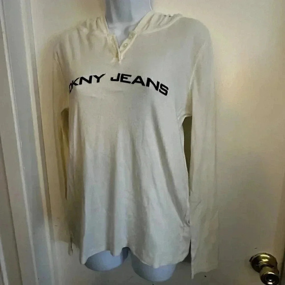 DKNY Jeans white hoodie women's size medium long sleeve - Picture 4 of 11